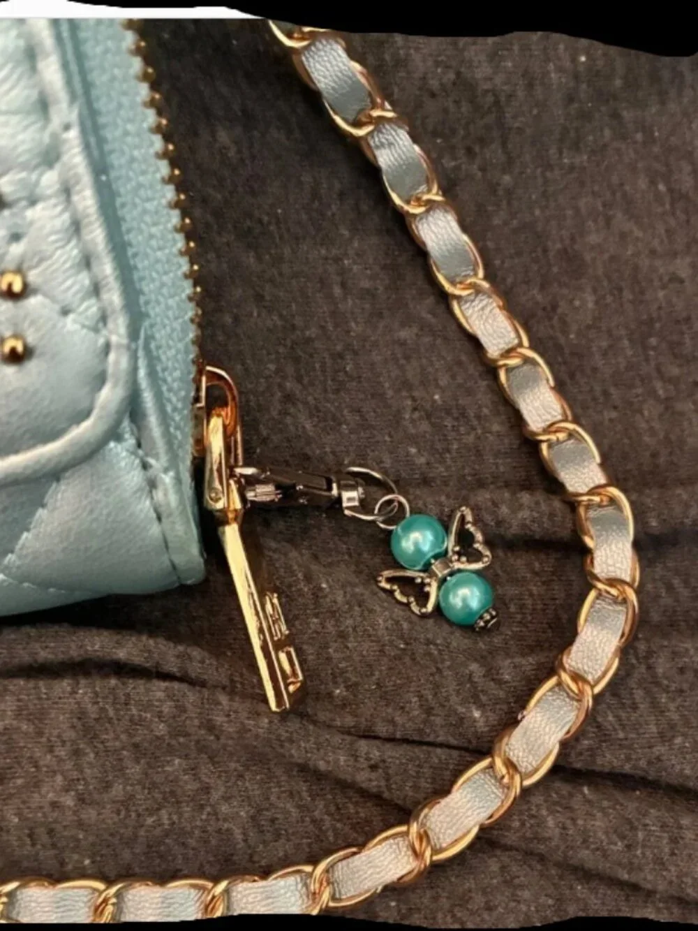 Badgley Mischka Quilted Light Blue Crossbody with Chain Strap - Picture 5 of 8